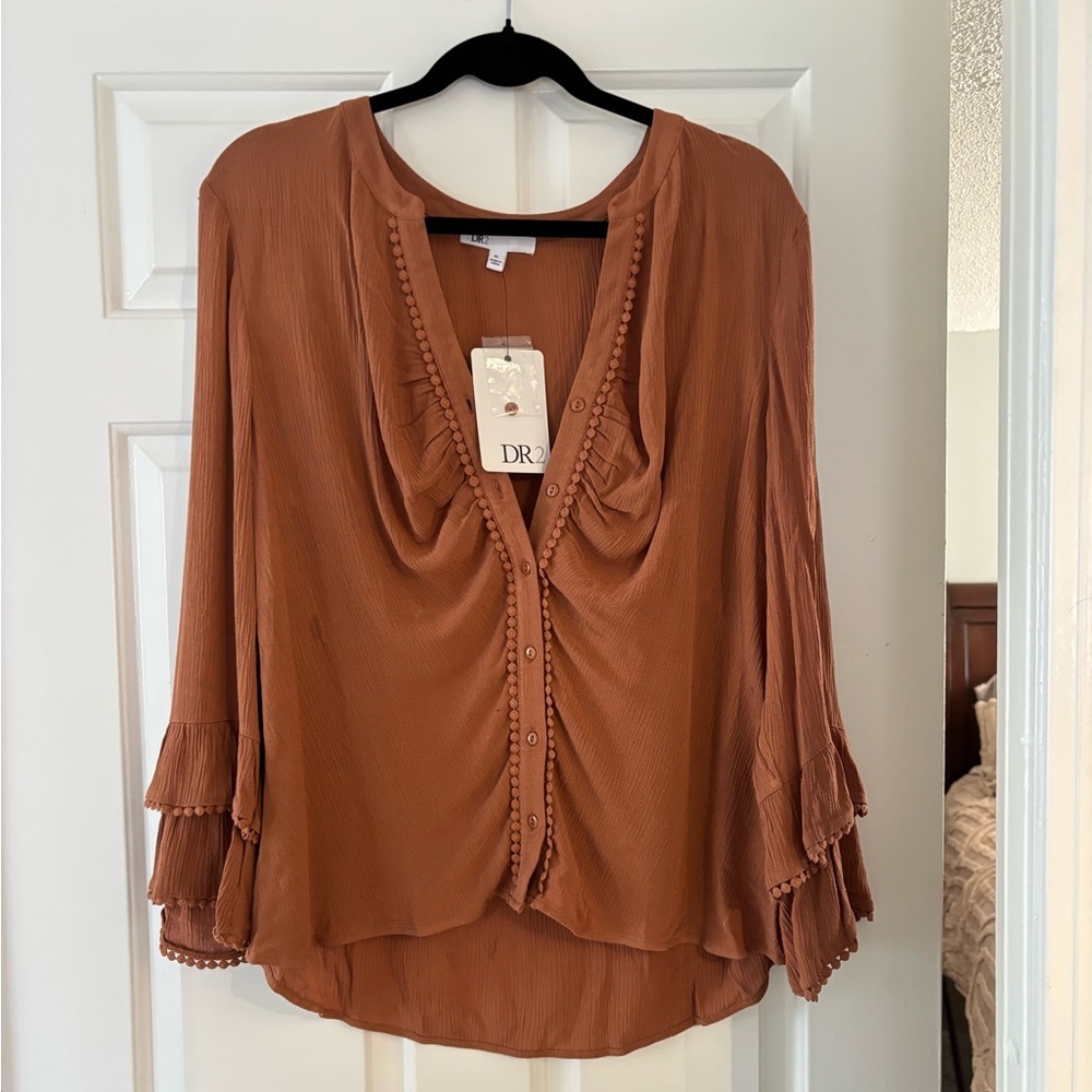 Boho Ruffle Bell Sleeve Blouse - Size XL - NWT